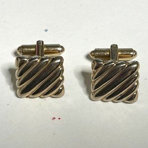 VTG Gold Tone Square Shaped Striped Ribbon Style Cuff Links Retro Gift